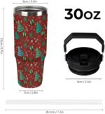 Christmas Trees Tumbler with Handle Flip Straw Red 30oz Insulated Stainless Steel Cup Cute Travel Coffee Mug Water Bottle for Women - Image 3