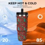 Christmas Trees Tumbler with Handle Flip Straw Red 30oz Insulated Stainless Steel Cup Cute Travel Coffee Mug Water Bottle for Women - Image 4