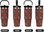 Christmas Trees Tumbler with Handle Flip Straw Red 30oz Insulated Stainless Steel Cup Cute Travel Coffee Mug Water Bottle for Women - Image 5
