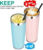 VEGOND Stainless Steel Skinny Tumbler, 20 oz Vacuum Insulated Tumbler with Lid and Straw, Double Wall Coffee Cup, Travel Mug for Cold Hot Drinks, Blue 1 Pack - Image 5