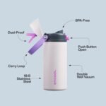 Insulated Water Bottle with Straw - Encool Stainless Steel Water Bottle with Push Button Lid, Leak-Proof & BPA-Free, Keeps Cold for 24 Hours for Sports, Travel, Gym (18 oz, Oyster Pink) - Image 5