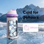 Insulated Water Bottle with Straw - Encool Stainless Steel Water Bottle with Push Button Lid, Leak-Proof & BPA-Free, Keeps Cold for 24 Hours for Sports, Travel, Gym (18 oz, Oyster Pink) - Image 6