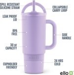 Ello Port 30oz Tumbler with Carry Loop & Integrated Handle | Vacuum Insulated Stainless Steel Reusable Water Bottle Travel Mug | Leak Proof Lid | Flexible Straw | BPA-Free | Dishwasher Safe | Lilac - Image 4