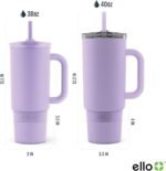 Ello Port 30oz Tumbler with Carry Loop & Integrated Handle | Vacuum Insulated Stainless Steel Reusable Water Bottle Travel Mug | Leak Proof Lid | Flexible Straw | BPA-Free | Dishwasher Safe | Lilac - Image 5
