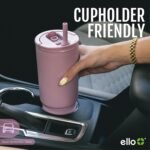 Ello Port 30oz Tumbler with Carry Loop & Integrated Handle | Vacuum Insulated Stainless Steel Reusable Water Bottle Travel Mug | Leak Proof Lid | Flexible Straw | BPA-Free | Dishwasher Safe | Lilac - Image 7