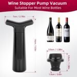Philorn Wine Saver Pump with 4 Vacuum Stoppers, Wine Pump and Wine Vacuum Stopper, Reusable Bottle Sealer Keeps Wine Fresh for Kitchen Office Home Party, Black - Image 3