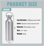 2 Pack 18/8 Stainless Steel Water Bottle, Silver Water Bottle,32OZ Single Wall Sports Water Bottle for Camping Picnic, Metal Sports Kettle with Handle for Runners, Hikers, Cyclists - Image 3