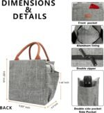 Joymee Lunch Bag Women Insulated Lunch Box Reusable Leakproof Large Spacious Tote for Women Men Adult with Bottle Holder and Side Pockets for Work Picnic Travel - Grey - Image 3