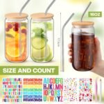8 Pcs 16 oz Plastic Cups with Lids and Straws Acrylic Mason Jars with Bamboo Lids Mason Jar tumblers with Sticker and Diamond for DIY Decorate Mugs Drinking for Water Beverage Beer (Clear) - Image 3
