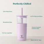 REDUCE Aspen 20 oz Vacuum Insulated Glass Tumbler with Lid & Extra Wide Straw - Keeps Drinks Cold for 12 Hrs - Ideal for Iced Coffee, Smoothies & Boba - Dishwasher Safe, Soft Base - Lilac Bud - Image 4