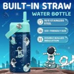 Astronaut Water Bottle - Kids Water Bottle with Straw Lid - 12 Oz Insulated Stainless Steel Water Bottles for Kid Boys - Travel Cup for School Sports - Image 3