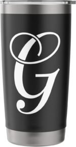 fancy Italic Initial white Letter G alphabet name monogram Stainless Steel Insulated Tumbler - Image 4