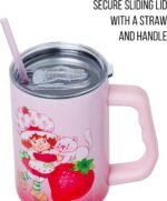 Silver Buffalo Strawberry Shortcake and Custard Vintage Berry Ombre Double Walled Stainless Steel Tumbler with Handle and Straw, Fits in Standard Cup Holder, 40 Ounces - Image 3