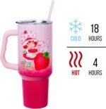 Silver Buffalo Strawberry Shortcake and Custard Vintage Berry Ombre Double Walled Stainless Steel Tumbler with Handle and Straw, Fits in Standard Cup Holder, 40 Ounces - Image 4