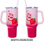 Silver Buffalo Strawberry Shortcake and Custard Vintage Berry Ombre Double Walled Stainless Steel Tumbler with Handle and Straw, Fits in Standard Cup Holder, 40 Ounces - Image 6