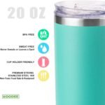 koodee 20 oz Tumbler with Lid and Straw -4 Pack Insulated Skinny Tumblers Stainless Steel Double Wall Water Cup (Yellow/Teal/Sky Blue/Wine Red) - Image 4