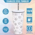 Whaline Christmas Tumbler with Lid Straw Travel Tumbler Stainless Steel Winter Snowflake Coffee Mug Cup for Women Friend Xmas Holiday Birthday Party Gift - Image 4