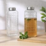 Gibson Home Whistler Peak 2 Pack 64 OZ (1.9 Liters) Large Embossed Reusable Glass Bottles w/Airtight Leakproof Stainless Steel Lid, Pitcher for Water, Milk, Juice - Dishwasher Safe - Image 3