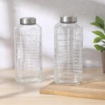 Gibson Home Whistler Peak 2 Pack 64 OZ (1.9 Liters) Large Embossed Reusable Glass Bottles w/Airtight Leakproof Stainless Steel Lid, Pitcher for Water, Milk, Juice - Dishwasher Safe - Image 4