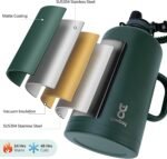 Insulated Water Bottle 128 oz with 2-in-1 Straw Lids & Handle,1 Gallon Water Bottle Flask Jug with Paracord Handle Leak Proof Large Big Water Bottle for Hiking,Sports,Camping,Long Drive,Fishing - Image 3