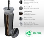 asobu Ocean Stainless Steel Tumbler with Flexible Straw Lid | Insulated Water Bottle for Ice Coffee, Cold Brew | Flip Open Lid for Hot Tea and Coffee | Reusable Travel Cup 27 Ounce (Black) - Image 4