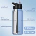 HASLE OUTFITTERS 32 oz Insulated Water Bottle Stainless Steel Double Walled Vacuum Sports Water Bottle with 2 Lids (Straw and Spout Lid) for Gym Camping Hiking(Blue,4) - Image 3