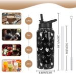 Goth Water Bottle with Straws Double Walled Vacuum Insulated Sports Bottle Goth Bats Travel Thermal Cup Leak Proof Stainless Steel Tumbler Witchy Decor Gifts-32 OZ - Image 4