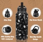 Goth Water Bottle with Straws Double Walled Vacuum Insulated Sports Bottle Goth Bats Travel Thermal Cup Leak Proof Stainless Steel Tumbler Witchy Decor Gifts-32 OZ - Image 5