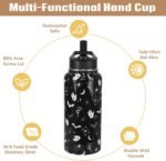 Goth Water Bottle with Straws Double Walled Vacuum Insulated Sports Bottle Goth Bats Travel Thermal Cup Leak Proof Stainless Steel Tumbler Witchy Decor Gifts-32 OZ - Image 6