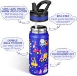Fanhaw 18 Oz Kids Insulated Water Bottle with Straw - Stainless Steel Double Wall Vacuum Cup, Leakproof, BPA Free, Suitable for Boys and Girls(Blue - Under Construction) - Image 3