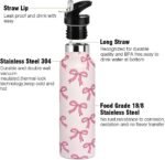 Pink Bow Sport Water Bottle with Straw, Vacuum Insulated Stainless Steel Thermal Drinking Travel Mug Cups For Gym Fitness Camping-20oz/600ml - Image 5