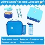 Kids Bento Lunch Box with 8oz Soup Thermo, Water Bottle, Kids Leakproof Lunch Food Containers with 4 Compartment, Insulated Hot Food Jar with Lunch Bag for School, Trvael (Blue) - Image 3