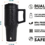 Elemental 32 oz 100% Leak Proof Tumbler with Handle & Straw - Stainless Steel Double Wall Insulated Tumbler for Hot and Cold Beverages - Travel Coffee Mug with Sip & Straw Lid - Black Leopard - Image 3