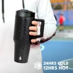 Elemental 32 oz 100% Leak Proof Tumbler with Handle & Straw - Stainless Steel Double Wall Insulated Tumbler for Hot and Cold Beverages - Travel Coffee Mug with Sip & Straw Lid - Black Leopard - Image 5