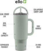 Ello Port 40oz Tumbler with Carry Loop & Integrated Handle, Vacuum Insulated Stainless Steel Reusable Water Bottle, Travel Mug with Leak Proof Lid & Straw, Perfect for Iced Coffee & Tea, Sage - Image 4