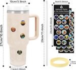 63 National Parks Water Bottle with Stickers,40 oz Tumbler with Handle and Straw,2 Lids,40 oz Double Wall Insulated Tumbler,Stainless Steel Leak Proof Tumbler,Travel Coffee Mug (Rose Quartz) - Image 3