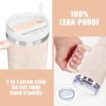 63 National Parks Water Bottle with Stickers,40 oz Tumbler with Handle and Straw,2 Lids,40 oz Double Wall Insulated Tumbler,Stainless Steel Leak Proof Tumbler,Travel Coffee Mug (Rose Quartz) - Image 4