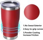 DOMICARE 20oz Tumbler with Lid Stainless Steel Tumblers Bulk, Double Wall Vacuum Insulated Coffee Travel Mug Powder Coated Tumbler, 1 Count (Pack of 1) Red - Image 3