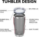 DOMICARE 20oz Tumbler with Lid Stainless Steel Tumblers Bulk, Double Wall Vacuum Insulated Coffee Travel Mug Powder Coated Tumbler, 1 Count (Pack of 1) Red - Image 4