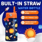 Space Water Bottle - Kids Water Bottle with Straw Lid - 12 Oz Insulated Stainless Steel Water Bottles for Kid Boys Girls - Travel Cup for School Sports - Image 3