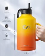 INSPI Half Gallon Water Bottle with Handle, 64oz Insulated Water Bottle with Straw & 2 Lids, Double Wall Stainless Steel Large Jug Travel Flask for School, Hiking & Camping, 100% Leak Proof, Orange - Image 7