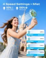 Otlonpe Handheld Misting Fan Portable, 4000mAh Rechargeable Battery Powered, Small Personal Mister Fan with Water Spray Cooling, 4-Speed Wind, LED Display, Hand Held Mist Fans (Light Blue) - Image 3