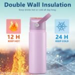 2 PACK 18 OZ Water Bottle for Kids, Stainless Steel Double Insulated Sports Water Bottle, Leak Proof Straw Cup for School, Gifts and Travel, BPA Free (Light Pink, Dark Blue) - Image 3