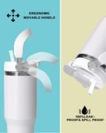 Traveler 30 oz Insulated Water Bottle with Handle & Flip Straw,Fits in Cup Holder,Leak Resistant Tumbler,Stainless Steel Base,Reusable Gifts for Women & Men - Image 4