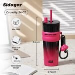 24 oz Stainless Steel Tumbler with Lid and Straw, Insulated Water Bottle Leak Proof for Hot and Cold, Portable Travel Coffee Mug, Reusable Coffee Cup for Women, Black&Pink - Image 3
