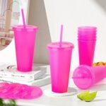 Hxezoc 16-Piece Reusable Cups with Lids and Straws, 24 oz Glitter Plastic Tumbler Iced Coffee Cups Travel Mugs for Smoothies, Juices, Beach, Bachelor Party (Hot Pink) - Image 5