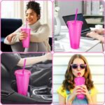 Hxezoc 16-Piece Reusable Cups with Lids and Straws, 24 oz Glitter Plastic Tumbler Iced Coffee Cups Travel Mugs for Smoothies, Juices, Beach, Bachelor Party (Hot Pink) - Image 6