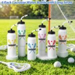 6 Pack Lacrosse Water Bottle with Long Straw 1 Liter Easy-Squeeze Sports Bottles BPA-Free Reusable Lacrosse Gifts Accessories Stuff for Men Women Player Lover Team - Image 3