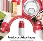 QWE Large Insulated Water Bottle with Straw&Lids,1200ml/40oz Vacuum Sealed Sport Bottles,Double Drinking,Stainless Steel Tumbler with Handle,LeakProof,BPA-Free,for Hiking,Gym,camp (Morden Red) - Image 3