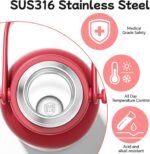 QWE Large Insulated Water Bottle with Straw&Lids,1200ml/40oz Vacuum Sealed Sport Bottles,Double Drinking,Stainless Steel Tumbler with Handle,LeakProof,BPA-Free,for Hiking,Gym,camp (Morden Red) - Image 4